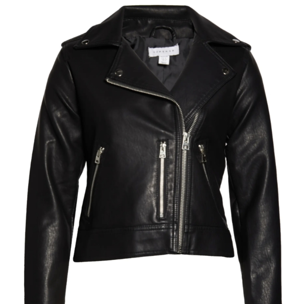 Faux Leather Moto Jacket - Size 10